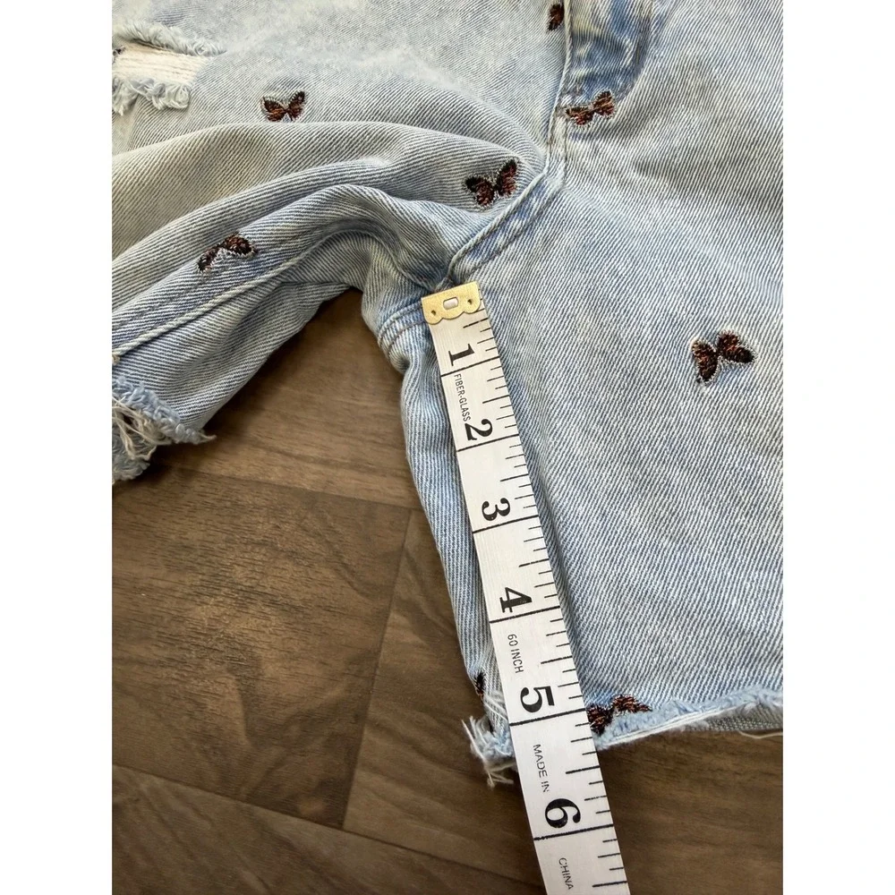Butterfly Embroidered Denim Shorts Womens 17 Y2K Festival Cottagecore Mom Jean